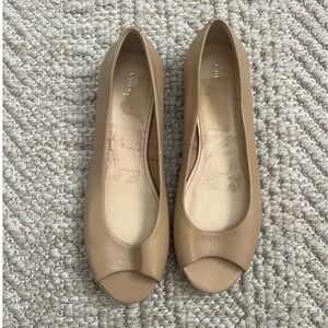 Cole Haan Tali Bow Peep Toe Wedge Beige Leather Flats D41757 Womens Size 8B